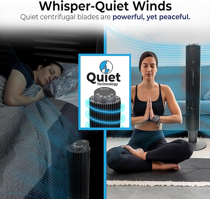 Comfort Zone 42-Inch Smart Wi-Fi Oscillating Tower Fan – 5 Speeds, 3 Modes, Adjustable 36–42" Height, Bladeless Quiet Standing Fan with Remote, 12H Timer & App Control for Bedroom, Home & Office