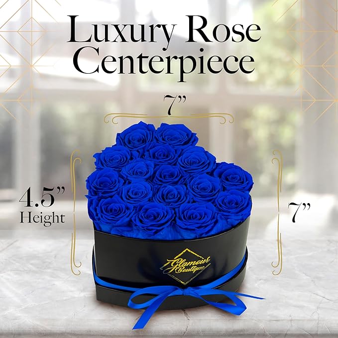 GLAMOUR BOUTIQUE 16 Flower Forever Heart Shape Box, for Mom, Eternal Preserved Roses Gift for Her, Him, Lasting Flowers Bouquet, for Birthday, Anniversary, Blue (Color-Treated)