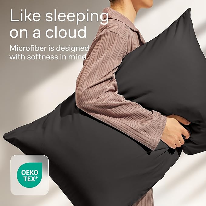 Ultra Soft Pillow Protectors with Zipper Queen Size - Set of 4 Breathable Pillow Covers - 100% Protection Against Stains, Dust & Dirt - Machine Washable (Black)