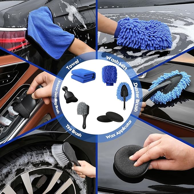 41Pcs Car Detailing Kit, Car Detailing Brush Set, Car Wash Cleaning Kit, Car Detailing Brushes, Professional Car Care Kit for Interior Exterior Wheels, Blue