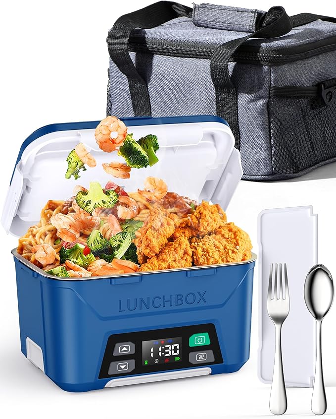 EAST OAK Cordless Electric Lunch Box for Adults, Heated Lunch Box Battery Powered with Automatic Heating, 5.5 Cups Self Heating Lunch Box Cordless with Removable Tray Divider