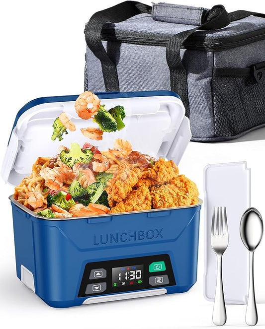 EAST OAK Cordless Electric Lunch Box for Adults, Heated Lunch Box Battery Powered with Automatic Heating, 5.5 Cups Self Heating Lunch Box Cordless with Removable Tray Divider