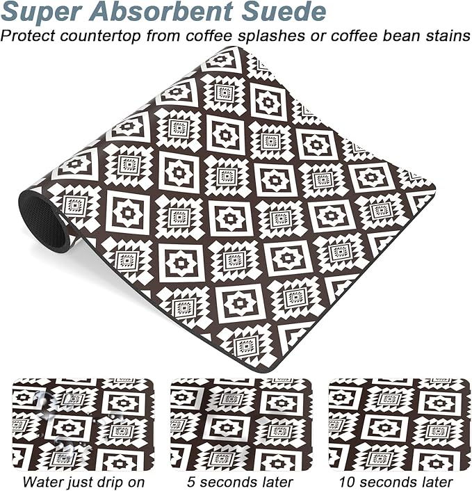 Rnivvi Coffee Mat, 12" x 19" Cute Coffee Bar Mats for Espresso Machine Station Accessories and Organizer, Hide Stain Rubber Backed Absorbent Dish Drying Pad for Kitchen Counter, Modern Abstract Art