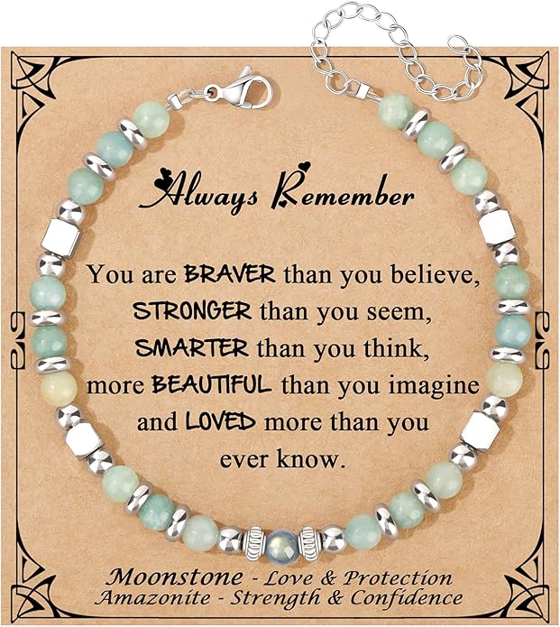 JoycuFF 𝗚𝗶𝗳𝘁𝘀 𝗳𝗼𝗿 𝗪𝗼𝗺𝗲𝗻 𝗠𝗼𝗼𝗻𝘀𝘁𝗼𝗻𝗲 𝗕𝗿𝗮𝗰𝗲𝗹𝗲𝘁 Amazonite Colorful Imperial Jasper Stainless Steel Beads Bracelets, Mothers Day Birthday Christmas Valentines Graduation Gifts