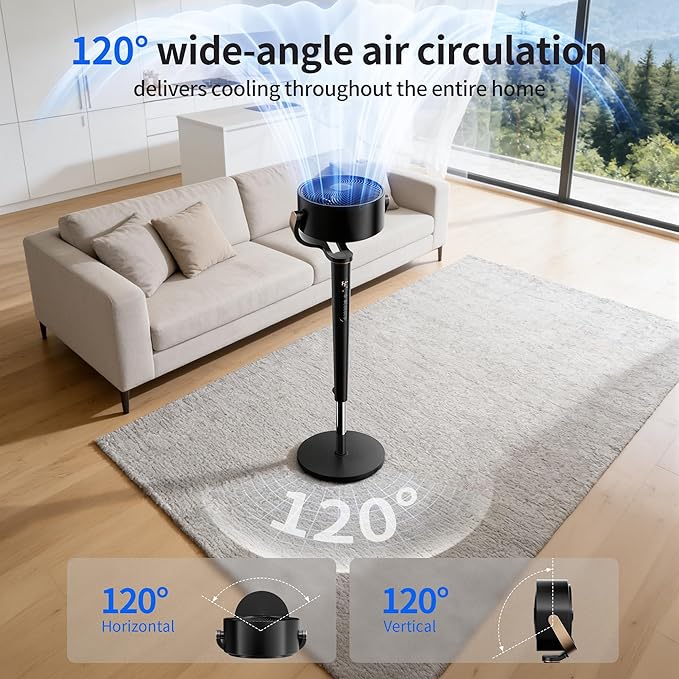 AKIRES Pedestal Fan for Bedroom,120°+120°Omnidirectional Oscillating Standing Fan,Quiet Floor Fan with DC Motor