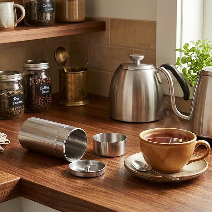 OLULU 19oz Tea Canister Double Seal Stainless Steel Airtight Tea Tin, Tea Container for Loose Leaf Tea Coffee Herbs and Spices Storage
