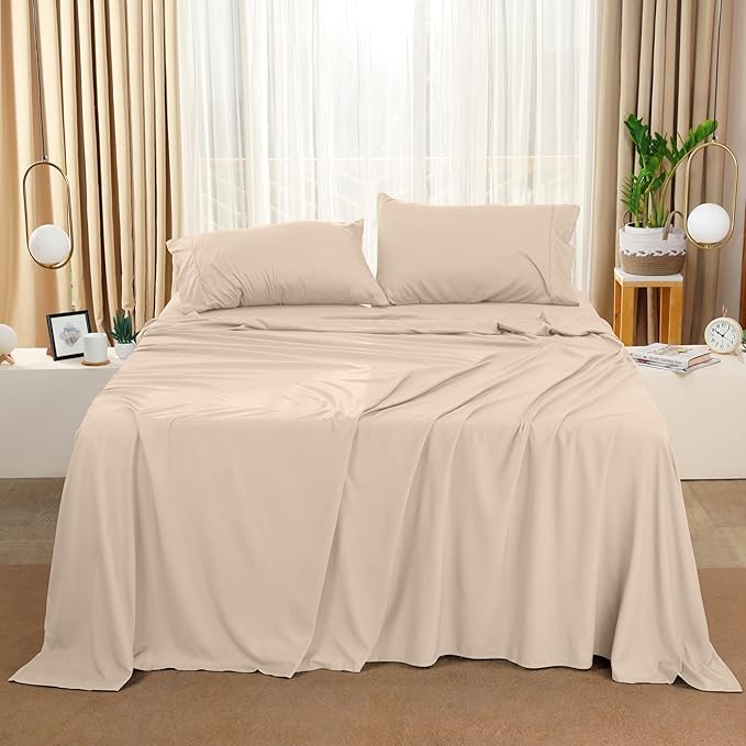 Utopia Bedding Full Sheet Set – 4 Piece Bed Sheets for Full Size Bed, Soft and Breathable Microfiber, Includes 1 Fitted Sheet, 1 Flat Sheet and 2 Pillowcases (Beige) (Pack of 2)