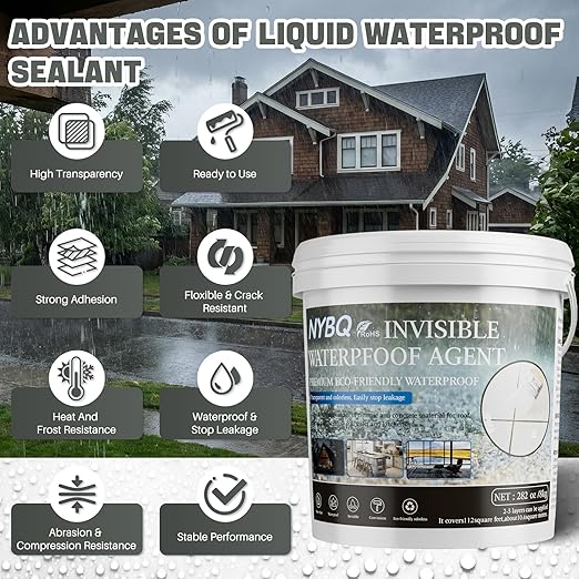 NYBQ Waterproof Sealant Coating 282oz，Transparent Invisible Waterproof Agent, Super Strong Anti-Leakage Polyurethane Coating for Bathroom, Roofs, Kitchen, Patio, Walls, Indoor & Outdoor