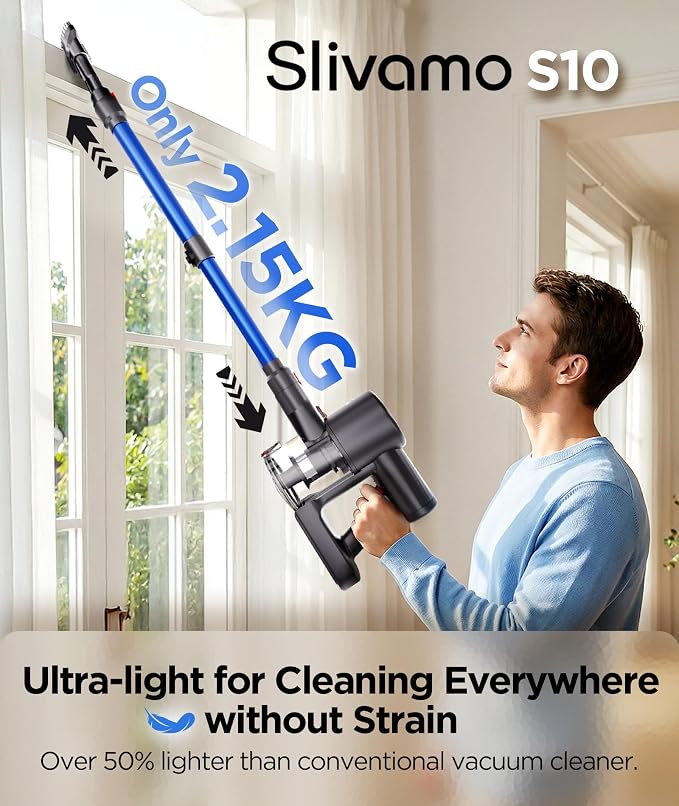S10 Cordless Vacuum Cleaner, 40KPA/500W/45Mins, LED Display | 8-in-1 Lightweight Stick Vacuum Cleaners for Home with Green LED Light, 6-Stages Filtration, Self-Standing Design, Blue