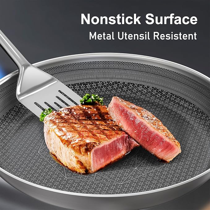 Hybrid Stainless Steel Cookware Set, 7pcs Pots and Pans Set Non Stick | Non-Toxic, Induction Compatile, Oven and Dishwasher Safe, PFOA Free, Stay-Cool Handles