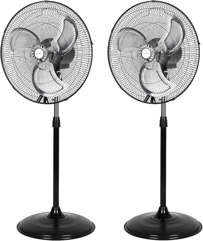 BILT HARD 3850 CFM 18" High Velocity Pedestal Oscillating Fan, 3-Speed Industrial Standing Fan with Aluminum Blades, Heavy Duty Metal Shop Fan for Commercial, Residential, and Garage, 2 Pack
