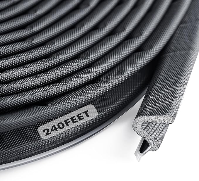 BBTO Weather Stripping Door Seal Exterior Weather Strip for Window V-Shaped Foam Kerf Garage Door Gap Blocker Soundproof Home Improvement Easy to Install(240 Feet,Black)