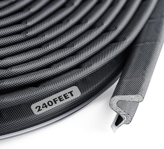 BBTO Weather Stripping Door Seal Exterior Weather Strip for Window V-Shaped Foam Kerf Garage Door Gap Blocker Soundproof Home Improvement Easy to Install(240 Feet,Black)
