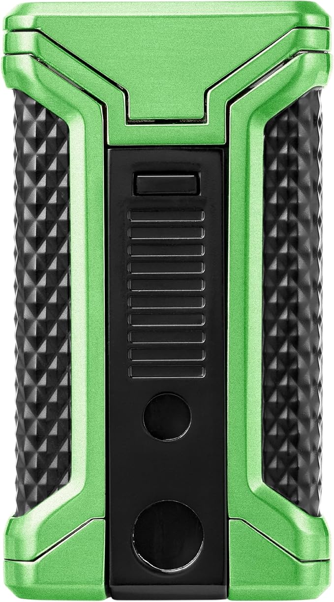 Colibri Ascari Triple Jet Torch Lighter, Windproof & Uses Butane Refill, Cigar Enthusiast's Choice with Integrated Punch, Blue Fuel Window, and Adjustable Flame (Metallic Green + Black)
