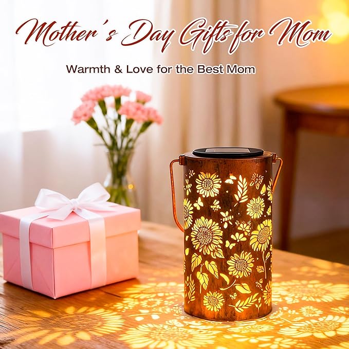 ANYTALK Mothers Day Gifts for Mom, 2Pack Sunflower Solar Lanterns Outdoor Waterproof, Birthday Gifts for Women Mom Grandma, Hanging Solar Lights for Yard, Patio, Porch, Garden Decor