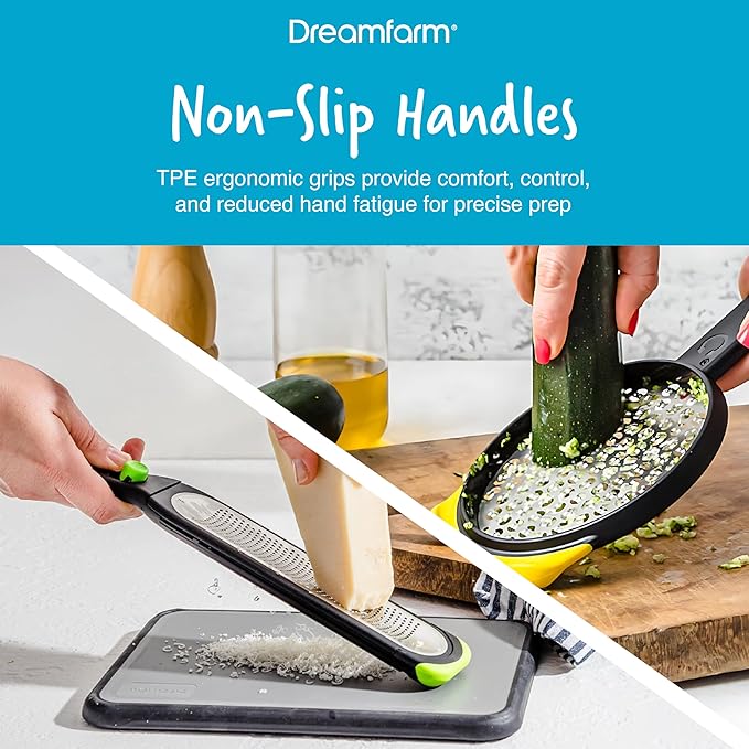 Dreamfarm Kitchen Tools Set - Ograte & Ozest - Dual-Sided Ultra-fine Grater & Self-Cleaning Zester with Snap-On Covers - Kitchen Essentials for Grating & Zesting - BPA-Free & Dishwasher Safe