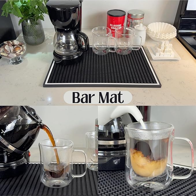 Coffee Bar Mat for Countertop White Frame 18x12 in, Silicone Espresso Machine Mat, Non-Slip Coffee Maker Pad, Housewarming Gift, Barista Accessories, Modern Kitchen Decor