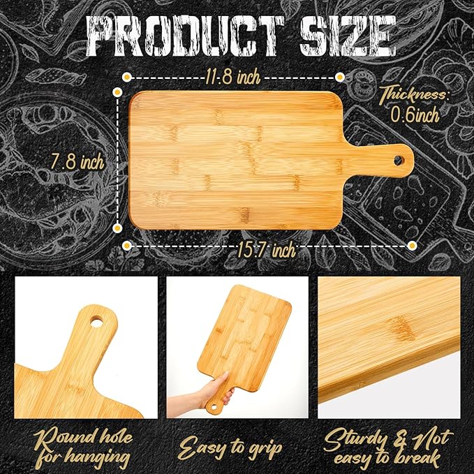 Nuenen 1 Pcs Wood Cutting Board with Handle Acacia Bamboo Wooden Serving Kitchen Chopping Boards for Pizza, Bread, Cheese, Charcuterie, Fruit, Vegetables (15.7 x 7.8 Inch,Bamboo)