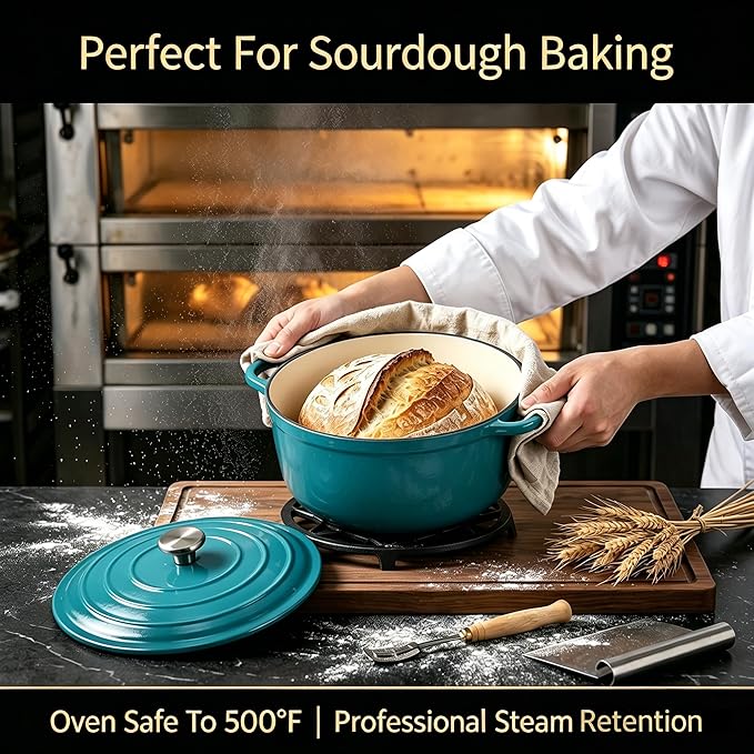 QuliMetal Enameled Cast Iron Cookware Set, 4-Piece Pots and Pans Set with Lids, 10.25" Skillet, 2QT Saucepan, 2.8QT & 4.8QT Dutch Ovens, Oven Safe to 500°F, All Stovetops Compatible - Teal