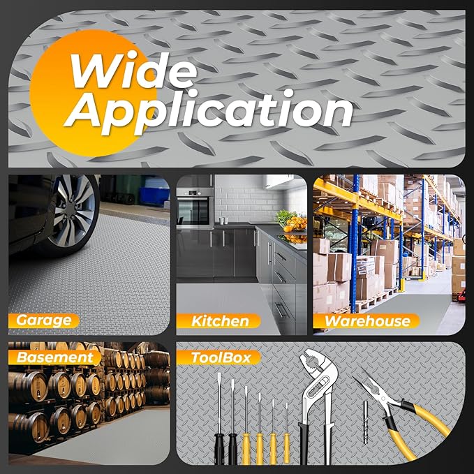Geemax 7.8 x 22 FT Garage Floor Mat, 2.8mm Thickness Diamond Plate Vinyl Garage Flooring Roll for Under Car, Large Size 172 SQFT for Large SUVs, MPV, Pickup Truck, RV