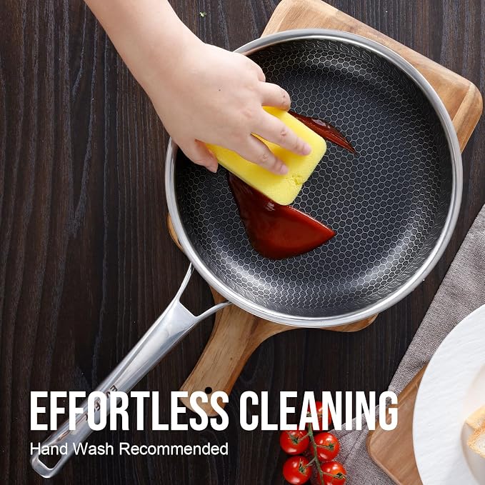 11 Inch Hybrid Nonstick Frying Pan, Stainless Steel Pan Non Stick Skillet, PFOA Free Cookware, Non Toxic Chef's Pan, Compatible with Electric, Gas and Induction, No Lid