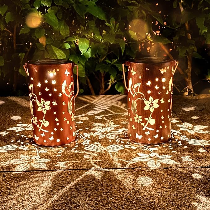 Mothers Day Gifts, 2 Pack Solar Lanterns Outdoor Waterproof Hummingbirds Birthday Gifts for Women Mom Grandma Garden Decor Hanging LED Decorative Light for Patio Yard Lawn Gardening Gifts
