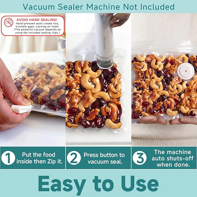 Mehomeli Reusable Vacuum Sealer Bags for Food – 30 BPA-Free Small (8.66in × 8.26in) Food Storage Bags, Freezer Microwave Safe, Odor-Resistant, Leak-Proof – Compatible with Handheld Vacuum Sealers | BPA Free Material