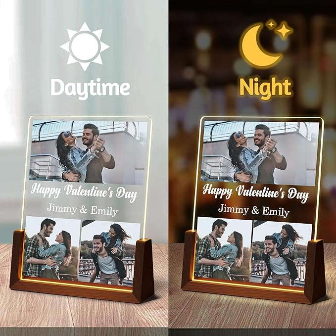 Customized Valentines Birthday Gifts For Her Him Women Men, Custom Light Up Picture Frame With Photo Name, Personalized Anniversary Couples Gifts For Boyfriend Girlfriend Husband Wife