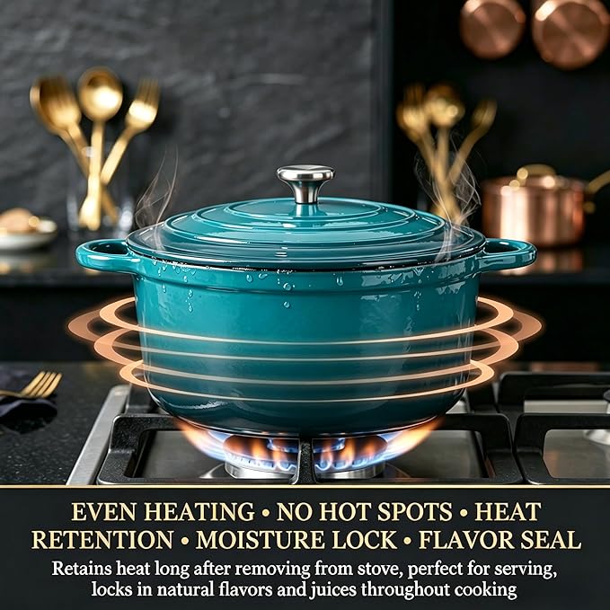 QuliMetal Enameled Cast Iron Cookware Set, 4-Piece Pots and Pans Set with Lids, 10.25" Skillet, 2QT Saucepan, 2.8QT & 4.8QT Dutch Ovens, Oven Safe to 500°F, All Stovetops Compatible - Teal