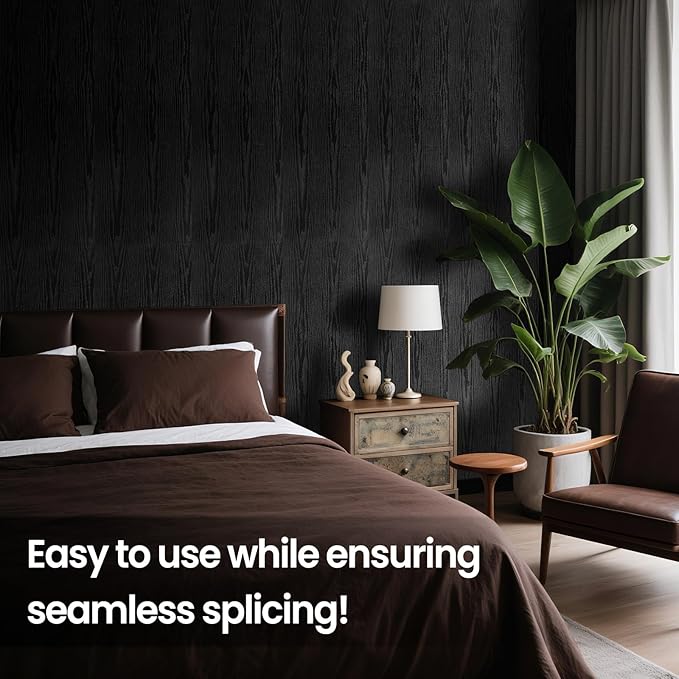 COSNIGHT Black Peel and Stick Wallpaper, Wood Grain Contact Paper Self Adhesive 15.7'' x 118'' Vinyl Wrap, Removable Wall Paper for Kitchen Countertop, Cabinet, Drawer, Shelf Liner