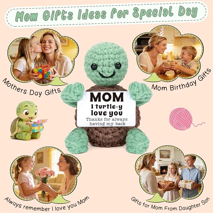 Mini Funny Turtle Mothers Day Mom Gifts from Daughter Son, Birthday Gifts for New Bonus Step Mom Mama Mother in Law, I Love You Small Cute Stuff Things, Handmade Emotional Positive Crochet Turtle