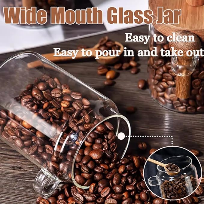 Coriario 24 OZ Glass Jar with Airtight Lid Spoon Clear Glass Storage Jars Wooden Lids Wide Mouth Glass Coffee Canister for Food Kitchen Candy Sugar Cookie Tea Decorative