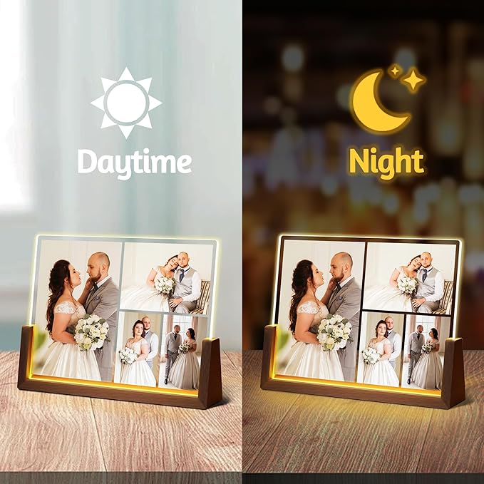 Personalized Valentines Day Couples Gifts For Him Her Husband Wife, Custom Light Up Picture Frame Acrylic Plaque With Photo, Customized Anniversary Birthday Wedding Gifts For Women Men