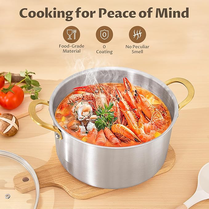 BEZIA 8 QT Stock Pot with Lid, Full Clad 3-Ply Stainless Steel Cooking Pot | Uncoated & Built to Last Induction Pot, for Whole Chicken & Bone Broth, Mess-Free Deep Frying and Spaghetti Marinara Sauce