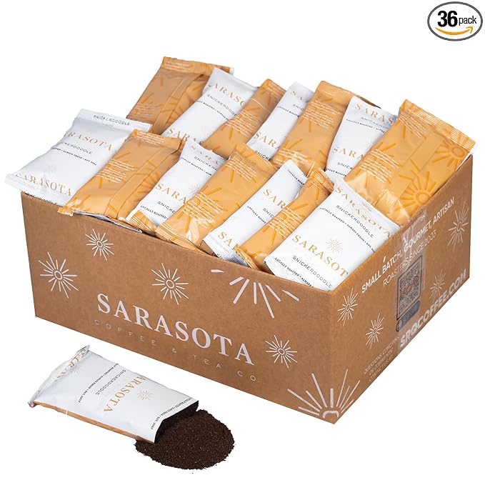 Snickerdoodle Flavored Ground Coffee Packs – 2oz Pre-Measured Medium Roast for 12-Cup Drip Makers | Low Acid Mold-Free Gourmet Single-Pot Pouches | 36 Count by Sarasota Coffee