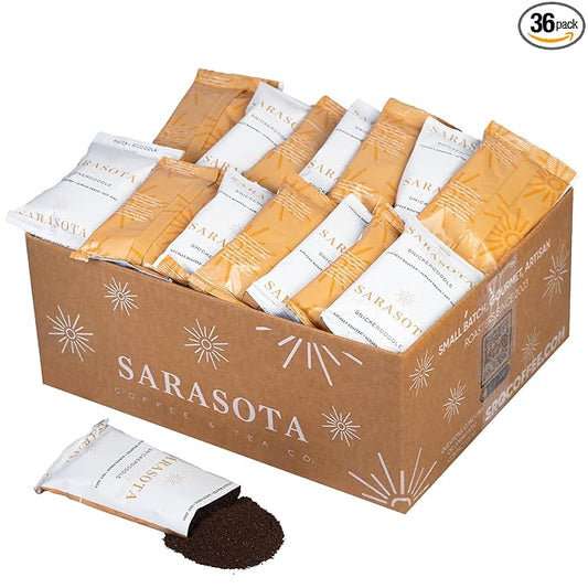 Snickerdoodle Flavored Ground Coffee Packs – 2oz Pre-Measured Medium Roast for 12-Cup Drip Makers | Low Acid Mold-Free Gourmet Single-Pot Pouches | 36 Count by Sarasota Coffee