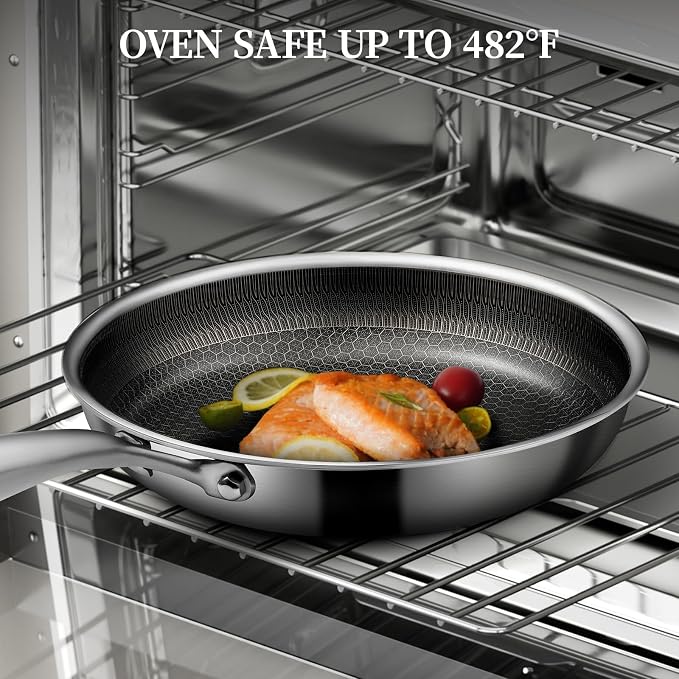 8" Stainless Steel Frying Pan with Lid | Small Stainless Steel Nonstick Pans, Induction & Oven Safe, Stay-Cool Handles, Compatible with All Cooktops, PFOA Free