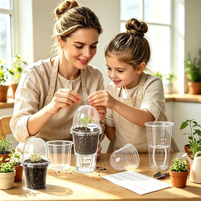 30 Pack 3.5" Self Watering Propagation Pots, Seed Starter Cups with Dome | Large Dual-Layer Clear Pots, Vent Dome, Self-Watering Reservoir, For Cuttings & Seedlings, 30 Plant Labels Included