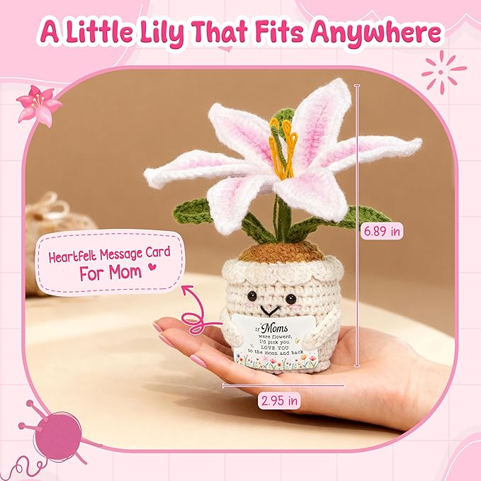 OASSIE Gifts for Mom - Emotional Support Crochet Lily Flower - Proud of You Motivational Positive Mothers Day Birthday Gifts for Mom from Daughter Son, Mother Gift, Mama Gift