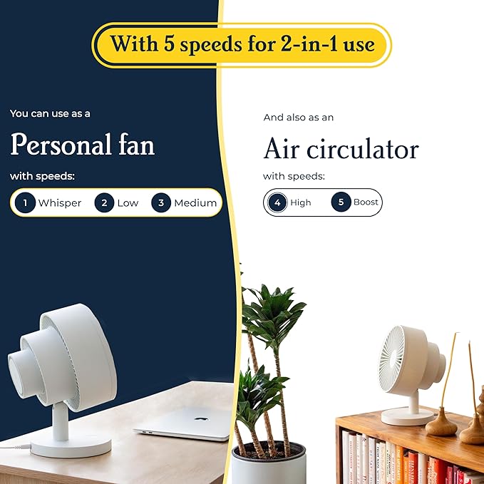 Windmill Smart Fan – Ultra-Quiet 2-in-1 Air Circulator with Remote – 5-Speed Compact Cooling Fan – Whisper-Quiet - App Compatible – Coral
