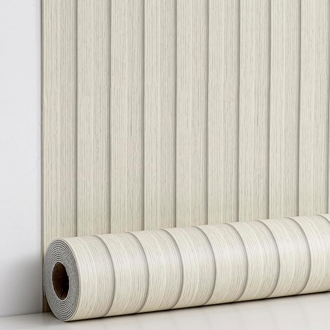 Haimin Wood Grain Slat Wall Panels Peel and Stick Faux Wood Thick Wallpaper 118"x15.75" Waterproof PET & IXPE Foam Paneling (Beige)