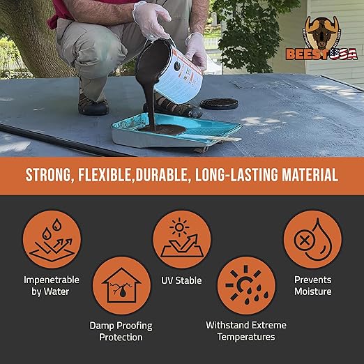 BEEST Liquid Rubber Waterproof Sealant Black, 32 Oz Covers up to 6-10 Sq ft| Roof Sealant Waterproof Coating for Indoor & Outdoor Leak Repair| Easy to Apply Waterproofing Foundation Sealer