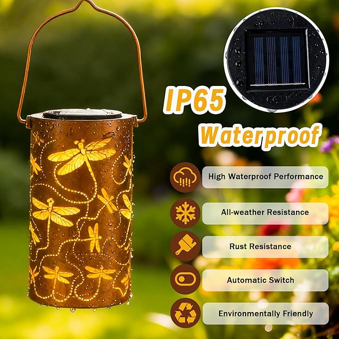 ANYTALK Dragonfly Solar Lanterns Outdoor Waterproof, Birthday Gifts for Women Mom Grandma, Hanging Solar Lights for Yard, Patio, Porch, Garden Decor, Christmas Gifts for Her/Him