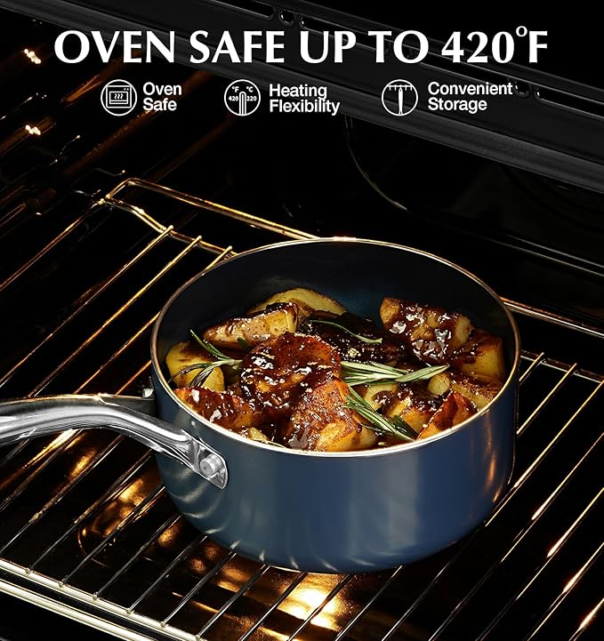 KOCH SYSTEME CS Nonstick Sauce Pan with Lid 1QT & 2QT & 3QT, 6pcs Nonstick Saucepan Set with Cool-Touch Handles, Pot Set with Ceramic Coating, Induction Compatible Sauce Pan, Oven Safe, Gradient Blue