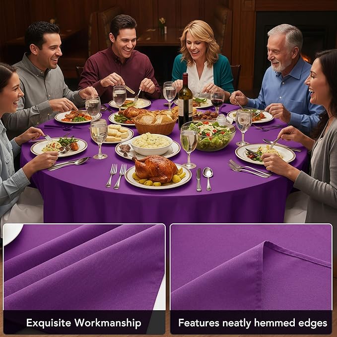 10-Pack Purple Round Tablecloths, 84 Inches, Stain-Resistant Polyester for 3-5 Ft Round Tables - Washable Table Covers for Weddings, Banquets, Birthday Parties, Events