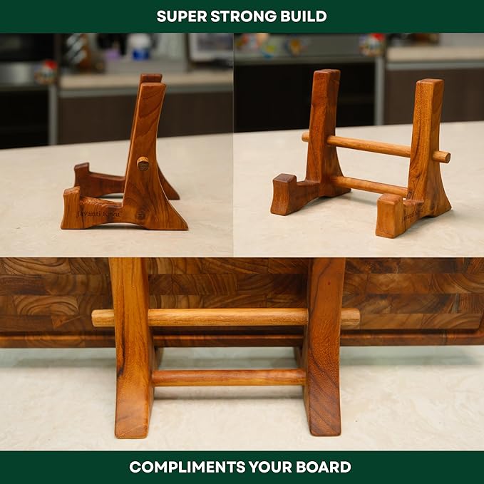 Chopping Board Stand – Teak Wood – Premium Handmade Holder Organizer for Boards, Drying Rack, Single or Dual Slot, Fits Thick Boards, Air-Dry Base (1 Slot (2.4 in Thickness))