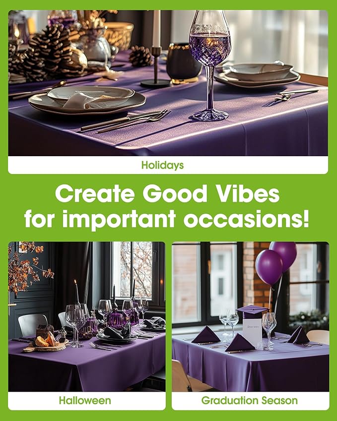 Pureegg Plastic Table Cloth Disposable 20 Pack, 54 x 108 Inch Table Cloths, Graduation Decorations Class of 2025, Graduation Party Tablecloths, Rectangle, Plastic Cover, Leakproof & Sturdy, Purple