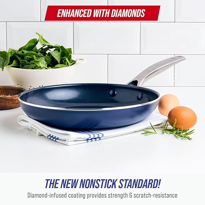 Blue Diamond 12" Diamond Infused Ceramic Nonstick Frying Pan Skillet, Blue | PFAS-Free Ceramic Nonstick, Dishwasher & Oven Safe, Stay Cool Handle, Durable Metal Utensil Safe, Egg & Omelet Pan