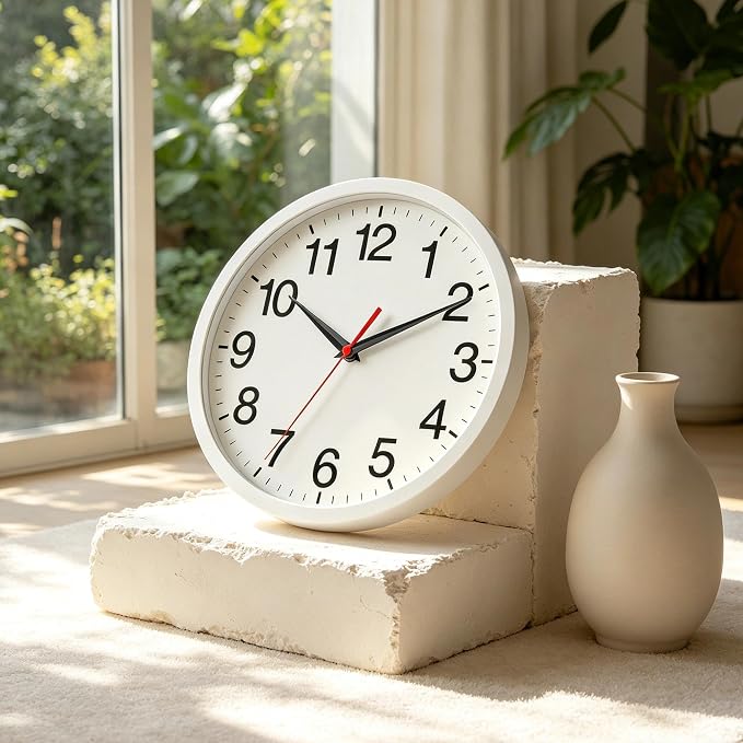 Rohioue Wall Clock Modern 8 Inch Battery Operated Silent Non Ticking Small Analog Clock Decorative for Bedroom Kitchen Bathroom Office Home (White)