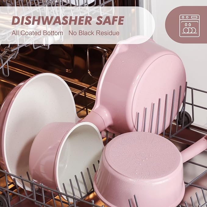 SENSARTE 2QT Ceramic Nonstick Saucepan with Lid, PTFE/PFAS Free, Pink | Small Kitchen Cooking Pot with Stay Cool Handle, Induction Compatible, Ceramic Coating